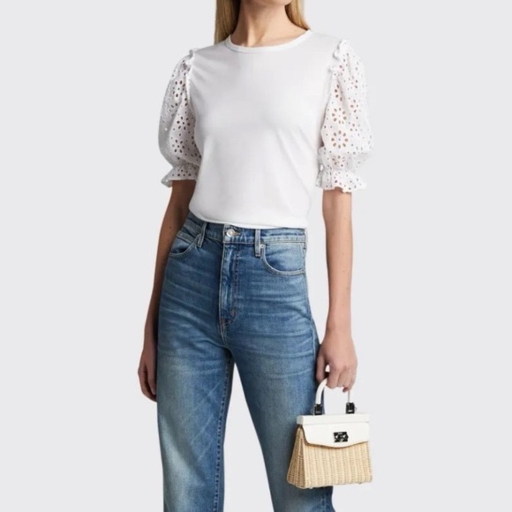 Veronica Beard White Eyelet Puff Sleeve Top